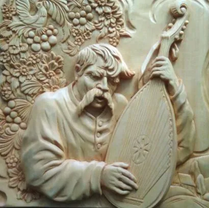 Є. Храпливий. «Кобзар». 2018. Липа, рельєфне різьблення-