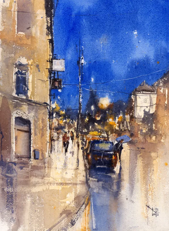 Ю. Присяжний. «Rainy street». 2023. Папір, акварель