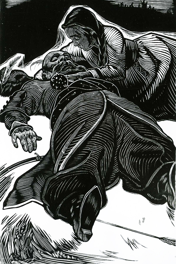 Іл. «Поранений Сагайдачний» до кн. «Сагайдачний» Д. Мордовця. 1966. Гравюра на фотопапері